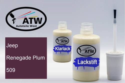 Jeep, Renegade Plum, 509: 20ml Lackstift + 20ml Klarlack - Set, von ATW Autoteile West.